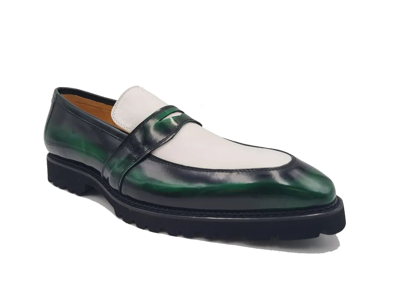 Two-Tone Patent Leather Penny Loafers for Men & Women - Classic Slip-On Dress Shoes for Business, Office & Formal Occasions