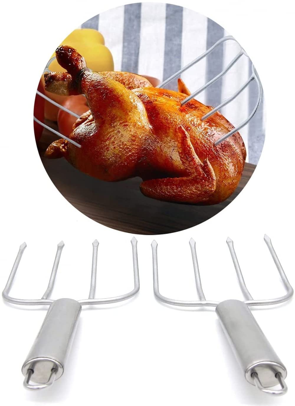 YZJSSL Turkey Lifter Forks Set of 2 - Heavy Duty Stainless Steel Poultry Lifters & Carving Forks for Roasting, Grilling, and Serving Turkey, Chicken, and Meat | Perfect for Thanksgiving, BBQ, and Holiday Cooking