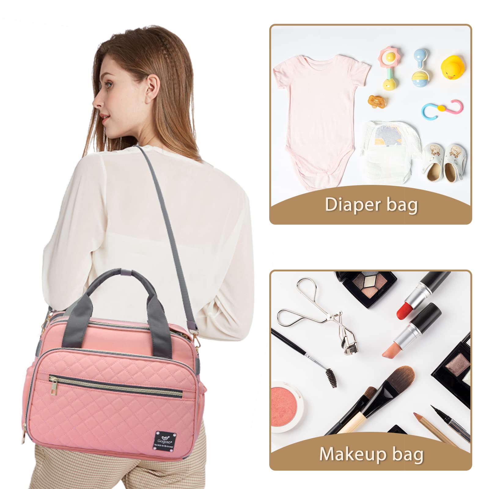 GOGOSO Mini Diaper Bag with Insulated Pockets - Pink Crossbody for Moms Traveling