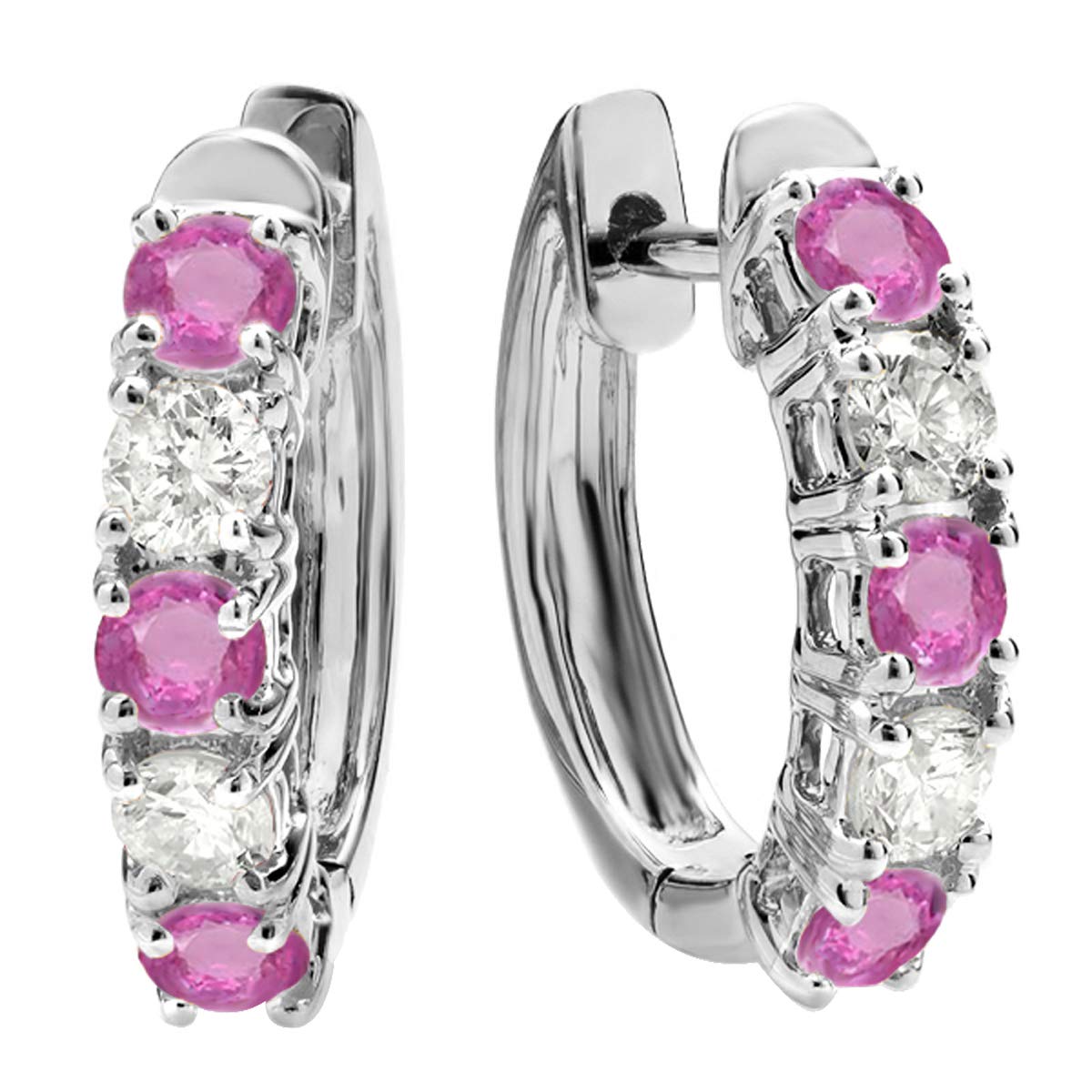 Dazzlingrock 10K Solid White Gold Round Gemstone & White Diamond Huggie Hoop Earrings for Women – Perfect for Parties, Weddings & Everyday Elegance
