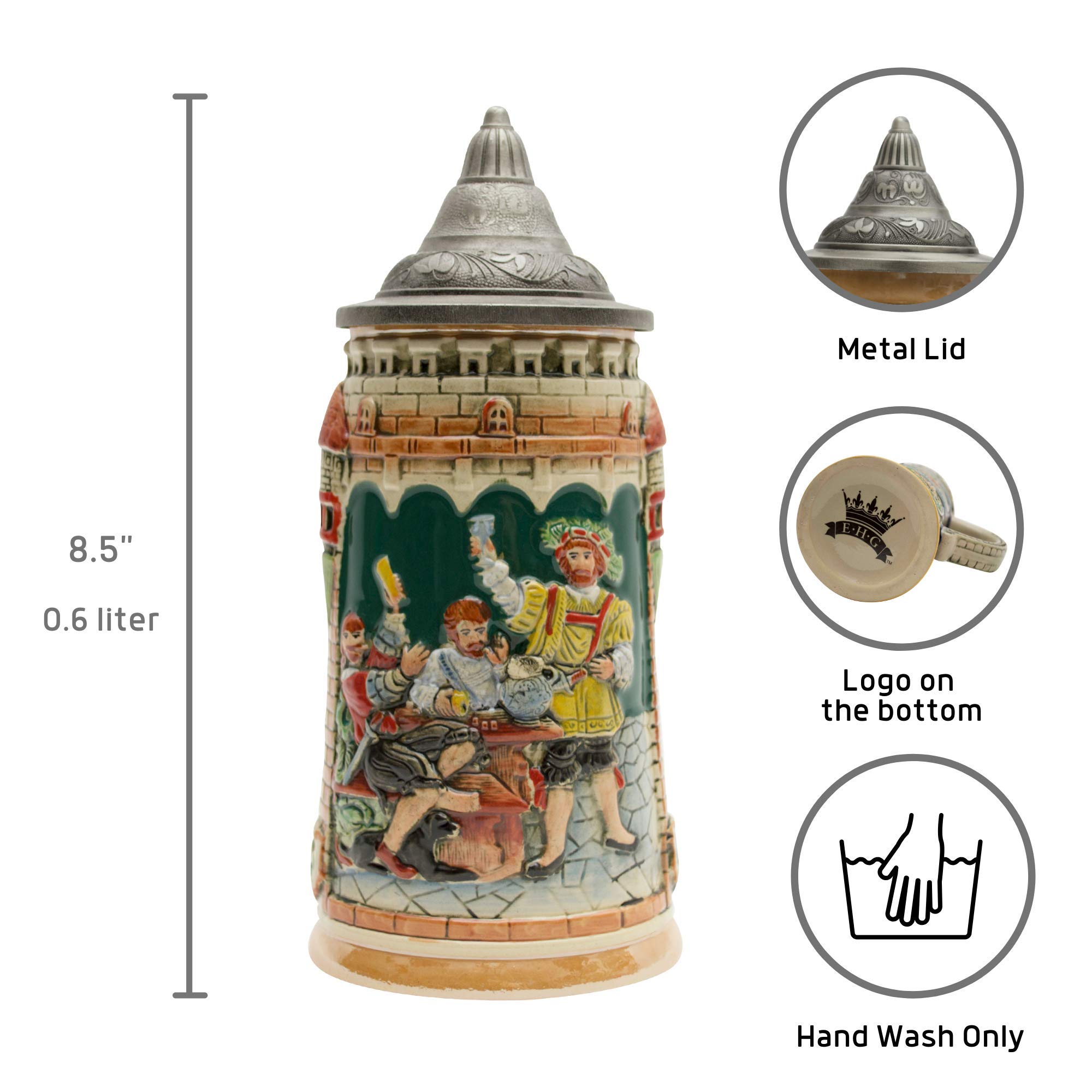 0.6 Liter German Beer Stein with Lid - Oktoberfest Castle Festive Scene Beer Mug for Men & Women - Perfect for Oktoberfest, Parties, Gifts & Home Decor