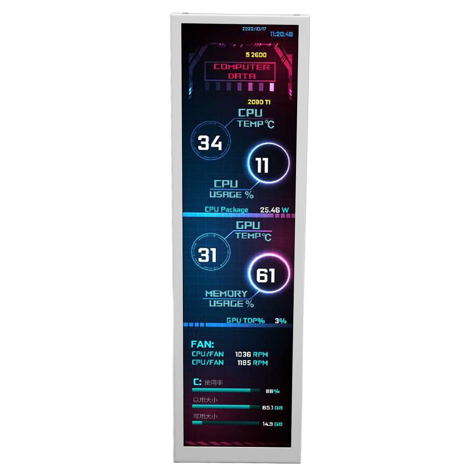 8.8 Inch IPS DIY PC Sensor Panel Display - 360° Continuous Rotation Adjustable Computer Temperature Monitor for Desktop - Perfect for Gaming Rigs, Workstations & Home Office Setups