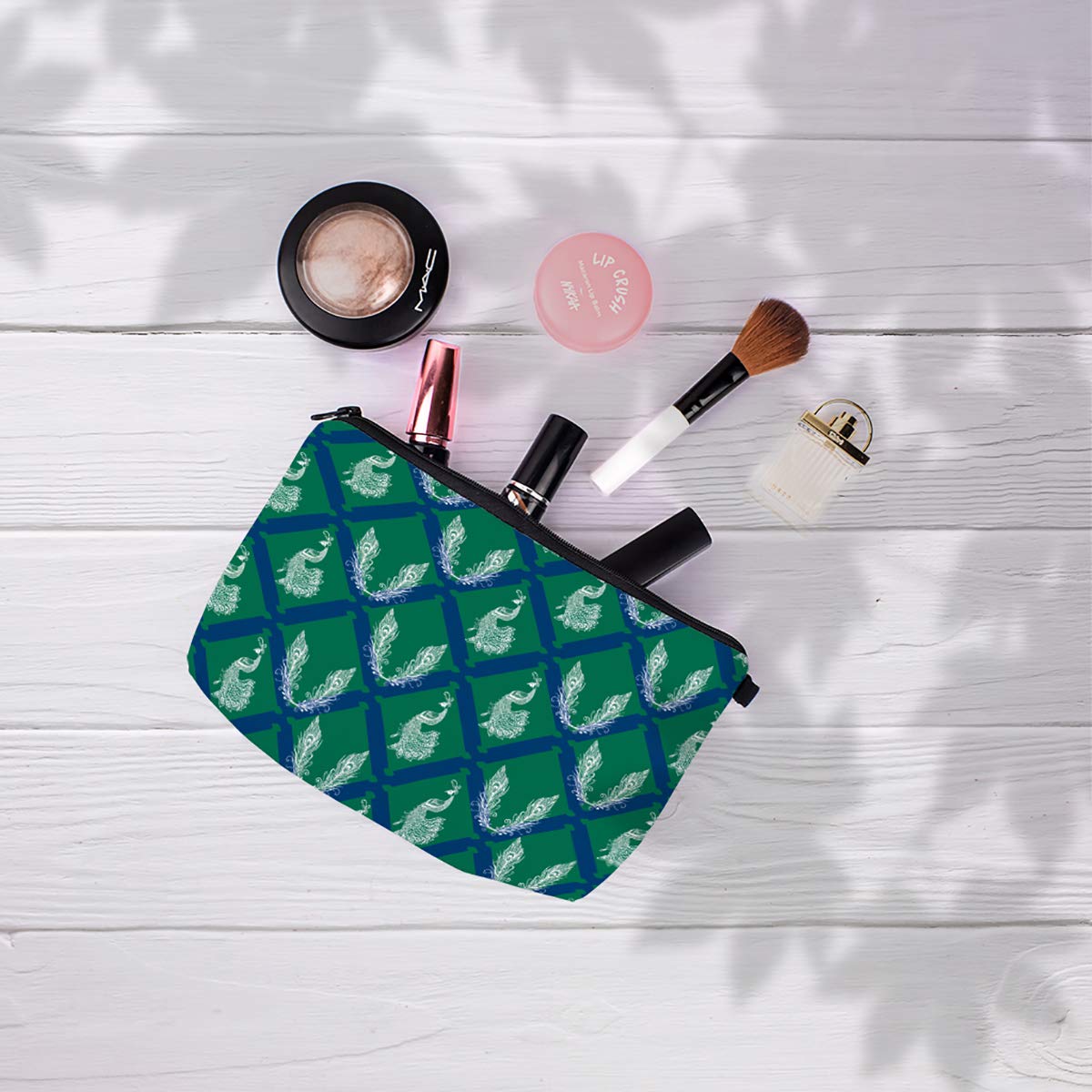 Crazyify Peacock Green Makeup Pouch for Women - Waterproof Canvas Cosmetic Bag with Zipper | Travel Toiletry Organizer & Storage Case | Perfect for Makeup Brushes, Skincare Essentials & Travel Accessories