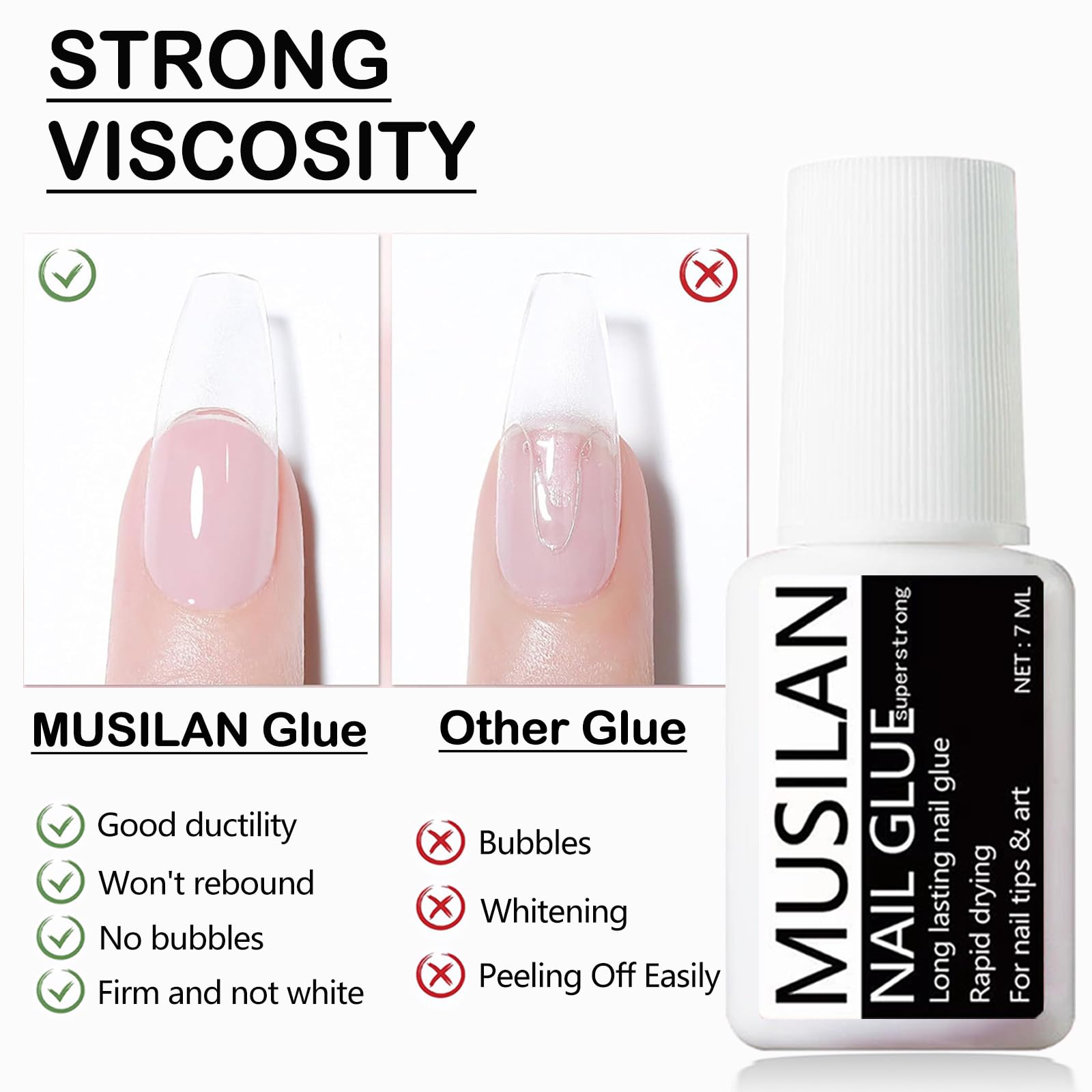 Professional Brush-On Nail Glue for Press-On & Acrylic Nails - Super Strong Adhesive with Precision Brush - Perfect for Salon, DIY Manicures & False Nail Tips Application