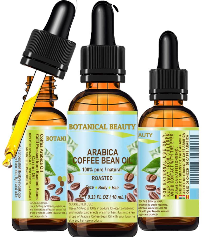 100% Pure Brazilian Arabica Coffee Oil - 0.33 Fl.oz (10ml) for Face, Skin, Hair & Nails - Anti-Aging Wrinkle Reducer & Moisturizer by Botanical Beauty | Perfect for DIY Skincare, Massage Therapy & Aromatherapy