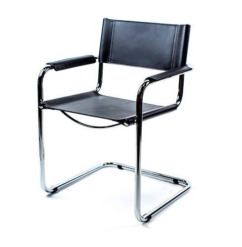 Mart Stam Cantilever Armchair - Black Leather Modern Office Chair for Home & Office - Mid-Century Design Ergonomic Seating for Living Room, Lounge & Workspace