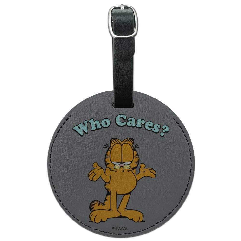 Garfield Who Cares? Round Leather Luggage Tag - Durable Suitcase ID Tag for Carry-On Bags - Perfect for Travel Identification & Suitcase Personalization