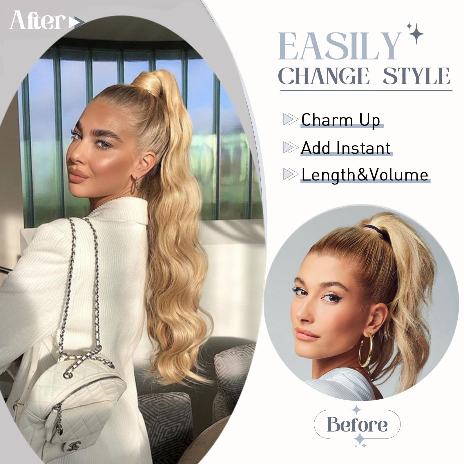 20 Inch Real Human Hair Ponytail Extensions - #18P613 Ash Blonde & Bleach Blonde Wrap Around Clip In Ponytail for Women (90g) | Long Straight Hairpiece for Parties, Weddings & Daily Styling
