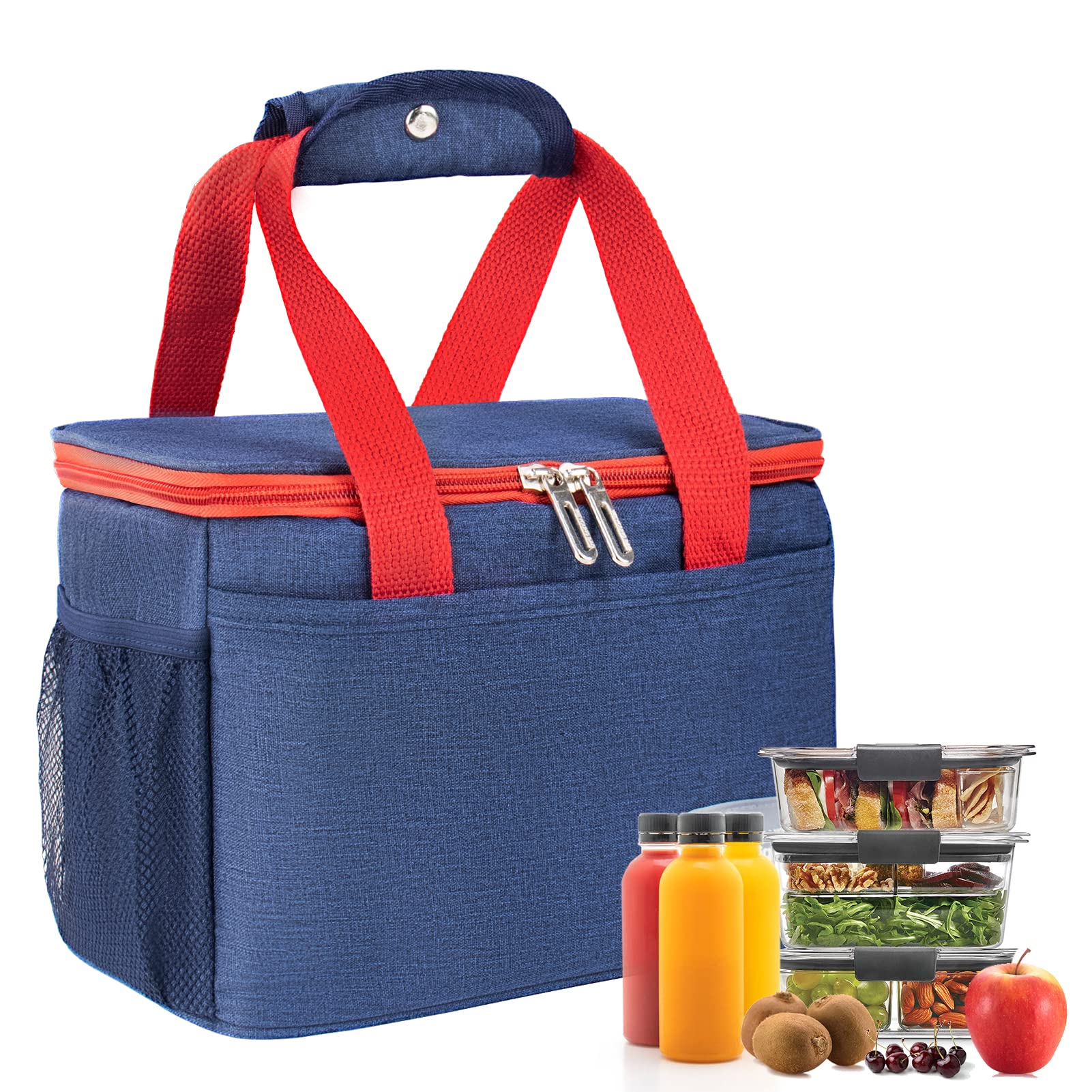 Insulated Leakproof Lunch Box for Adults - Waterproof Lunch Bag for Office, Work, School, Picnic & Beach - Portable Cooler Lunchbox with Mesh Side Pockets (Navy Blue) - Perfect for Meal Prep, Commuting & Outdoor Activities