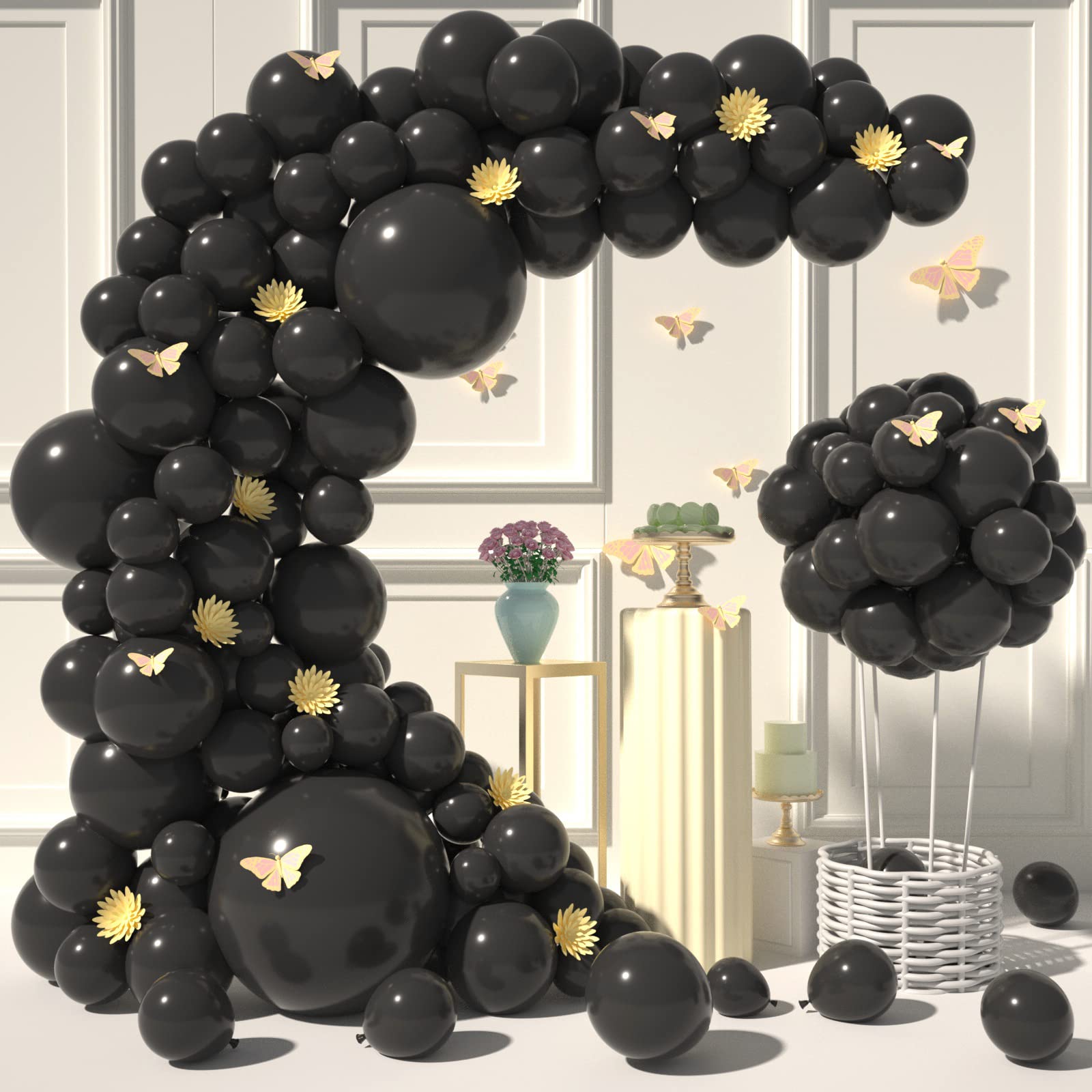 Premium Black Balloons Garland Kit - 120 Pcs High-Quality Latex Balloons (18/10/12/5 Inch) for Bachelorette Party, Wedding, Graduation, Baby Shower Decorations | Elegant Party Decor & Photo Backdrop