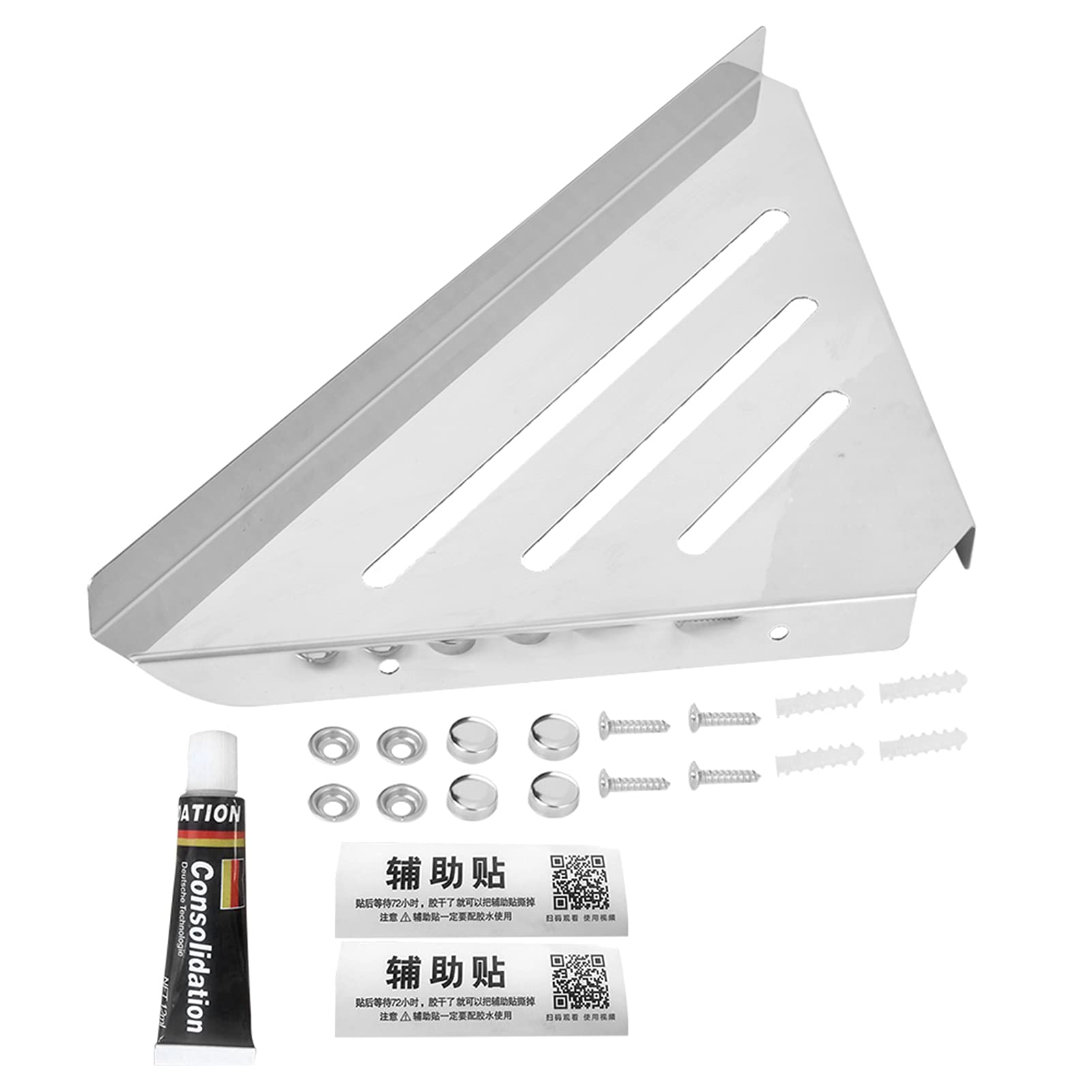Keenso Heavy Duty Stainless Steel Shower Corner Shelf - Rustproof Bathroom Wall Mounted Storage Rack (No Drilling Required) | Perfect for Organizing Shampoo, Soap & Bath Accessories in Small Showers