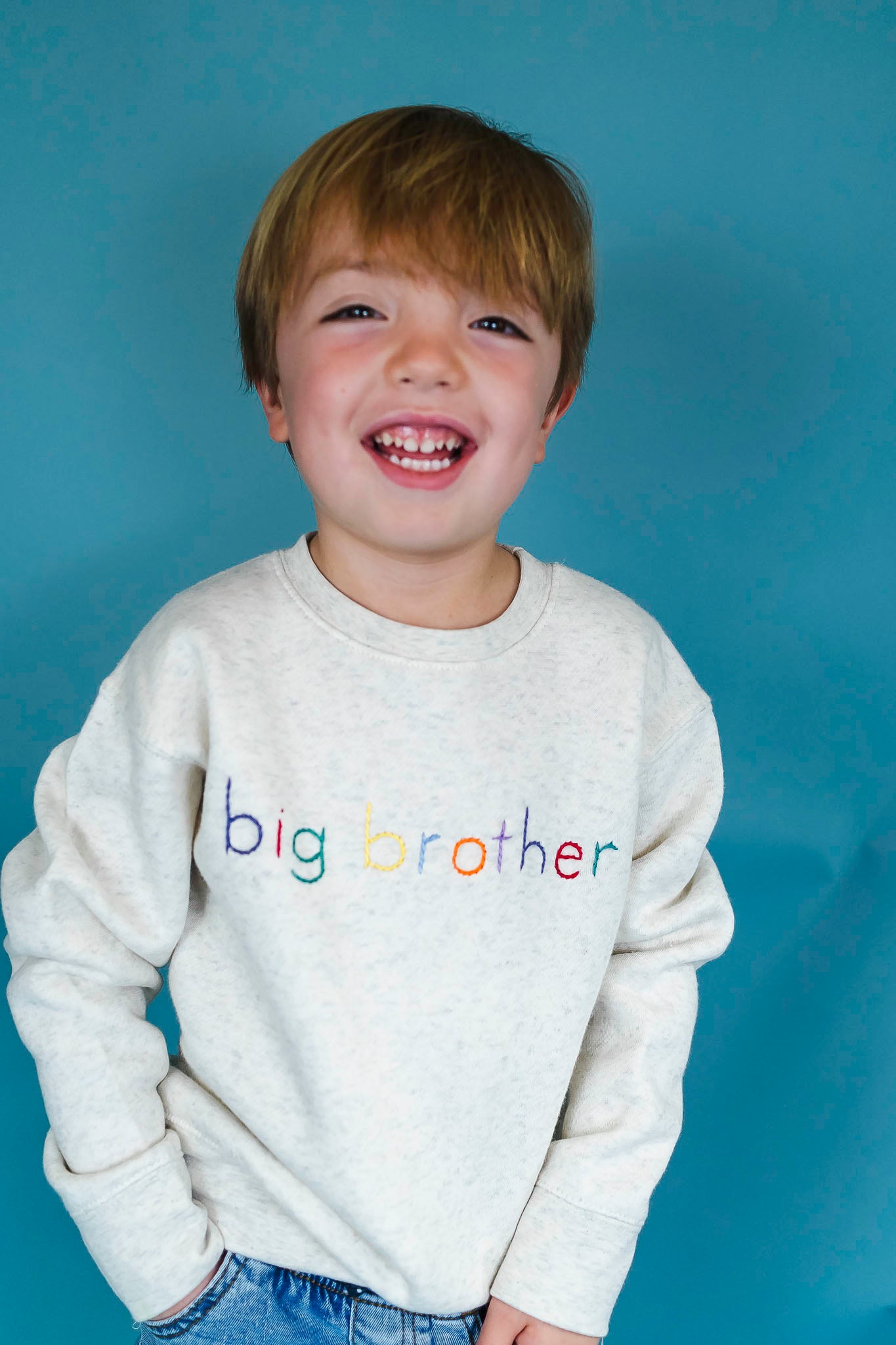Adorable Cream Embroidered Big Brother Sweatshirt for Toddler Boys - Soft Cotton Pullover for Sibling Announcement & Family Photos