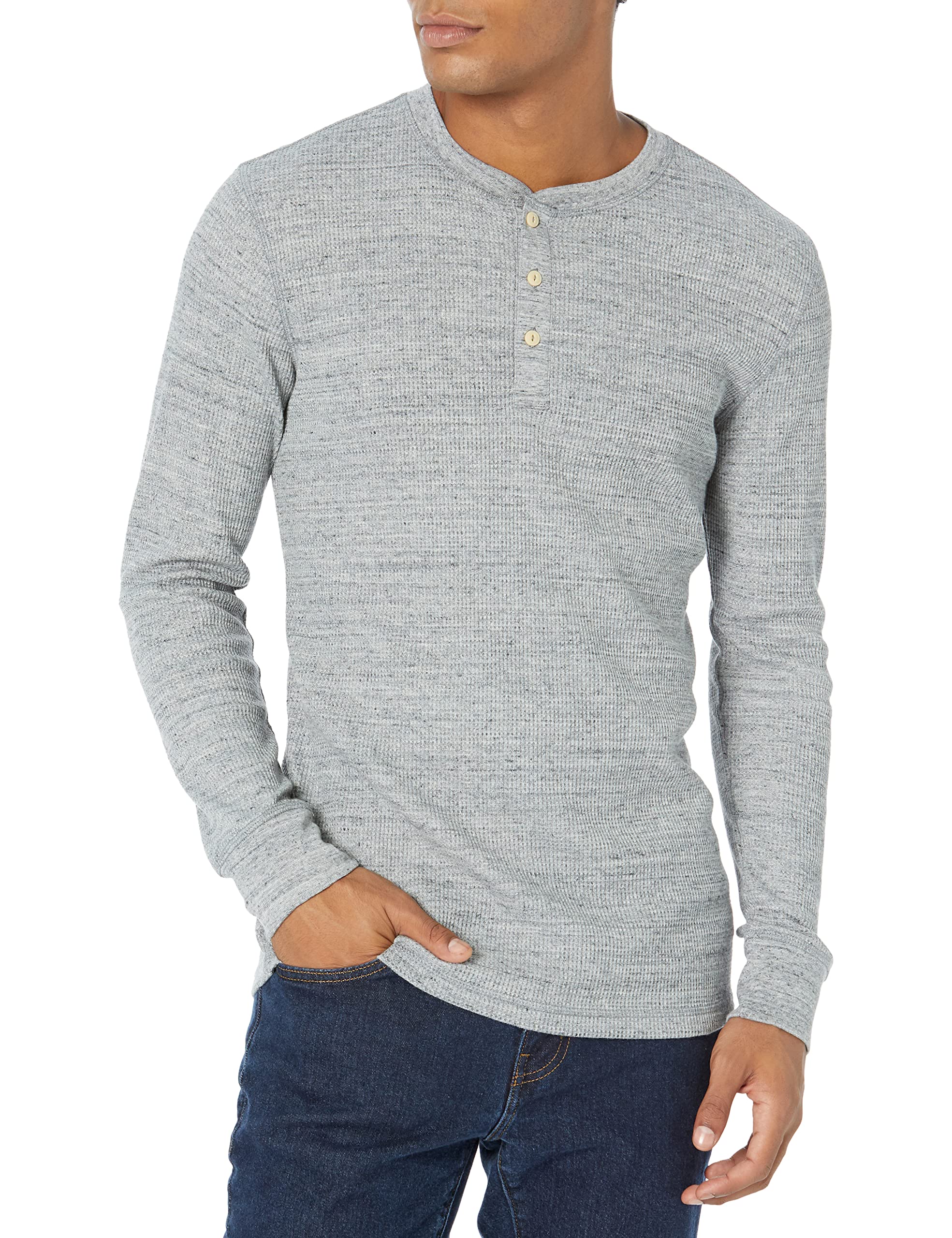 Amazon Essentials Men's Slim-Fit Long-Sleeve Waffle Henley Shirt - Soft Cotton Casual Button-Up Top for Everyday Wear, Work & Date Nights