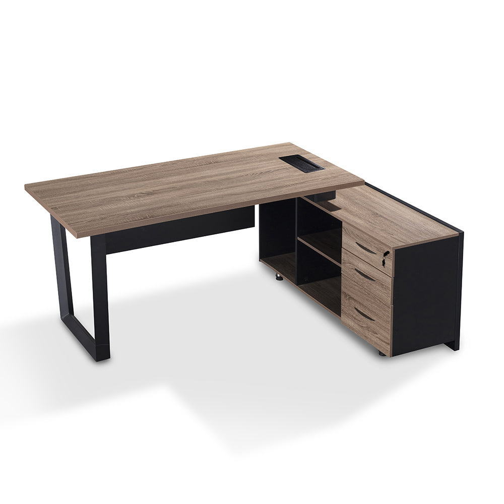 ADRIANO Executive Office Desk with Right Return - 160cm & 180cm Light Brown Wooden L-Shaped Desk for Home Office & Workspace