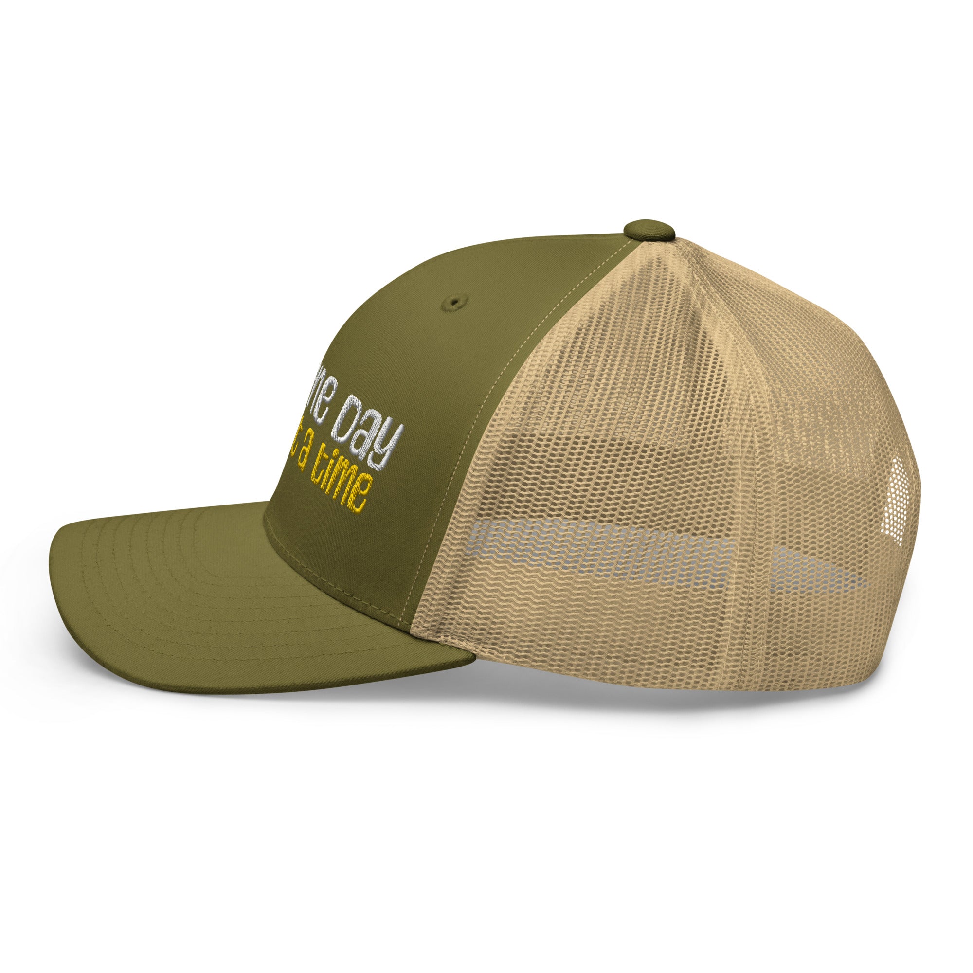 One Day at a Time Turtle Trucker Hat - Stylish Adjustable Baseball Cap with Motivational Message for Daily Resilience - Perfect for Outdoor Activities, Hiking, and Casual Wear
