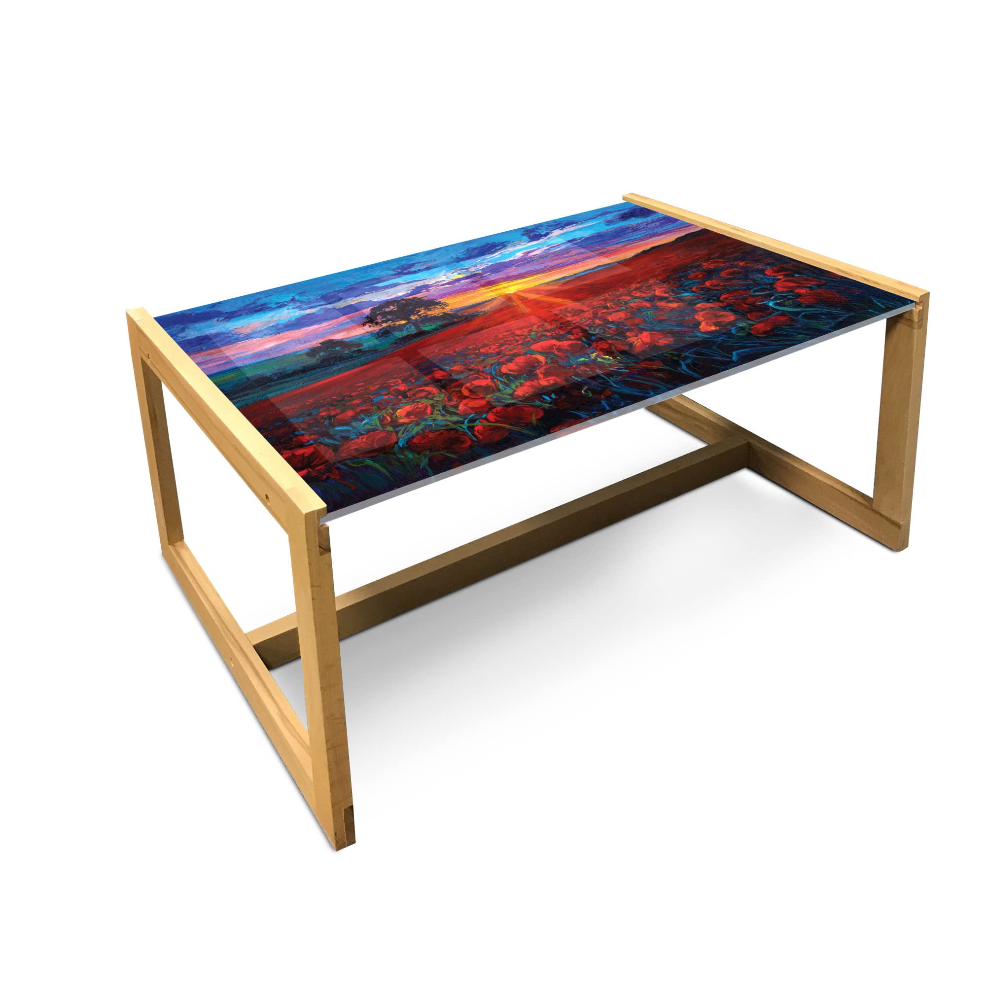 Ambesonne Country Coffee Table - Sunset Poppy Garden Acrylic Glass for Office & Dorm Decor
