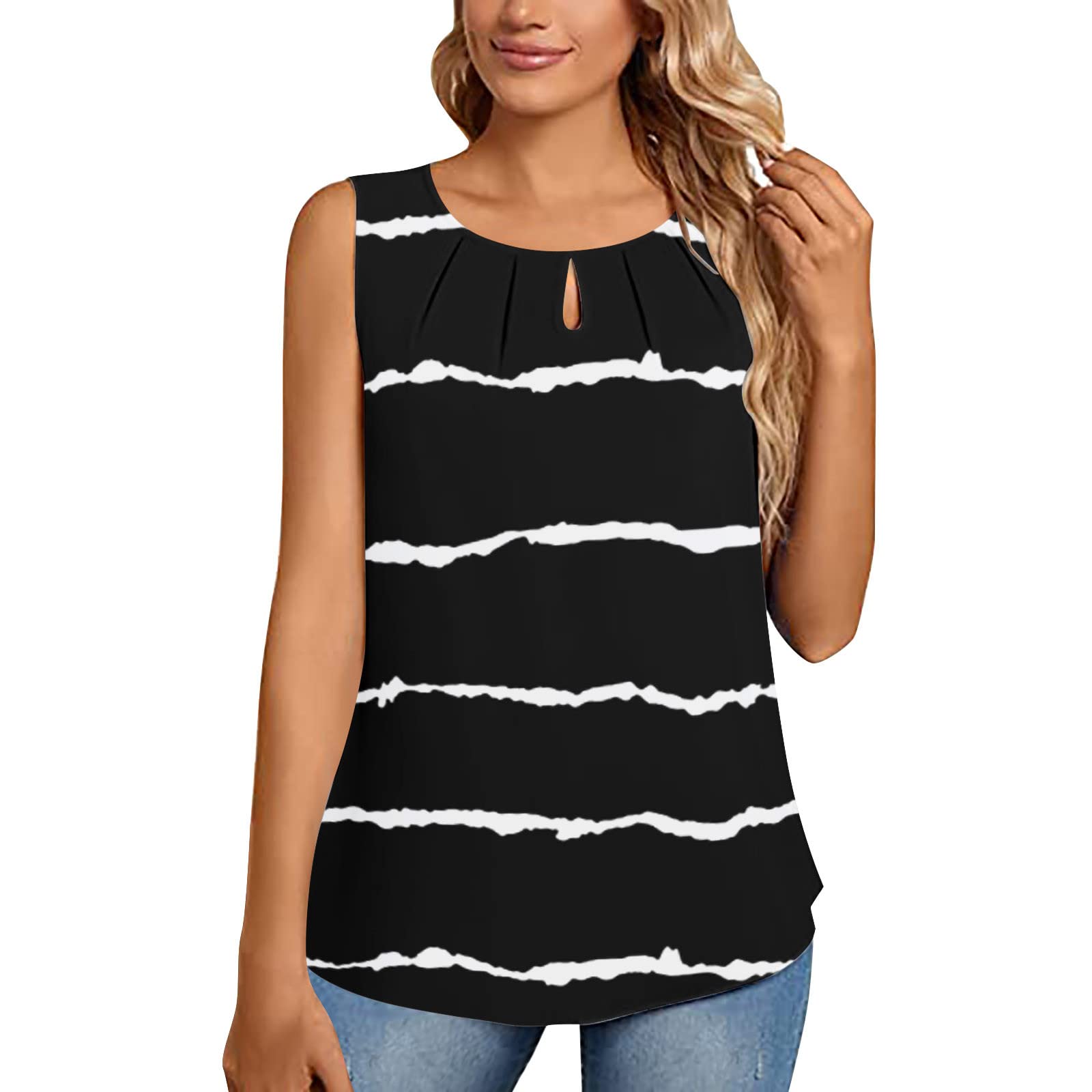 Women's Casual V-Neck Lace Tank Top - Sleeveless Summer Blouse with Side Split Design | Perfect for Beach Outfits, Date Nights & Summer Vacations