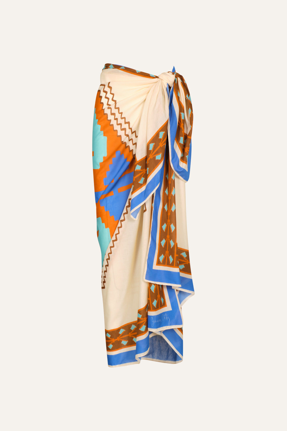 Ayahuasca Pareo - Ecru & Blue Beach Wrap - Perfect for Beach, Pool, and Summer Vacations