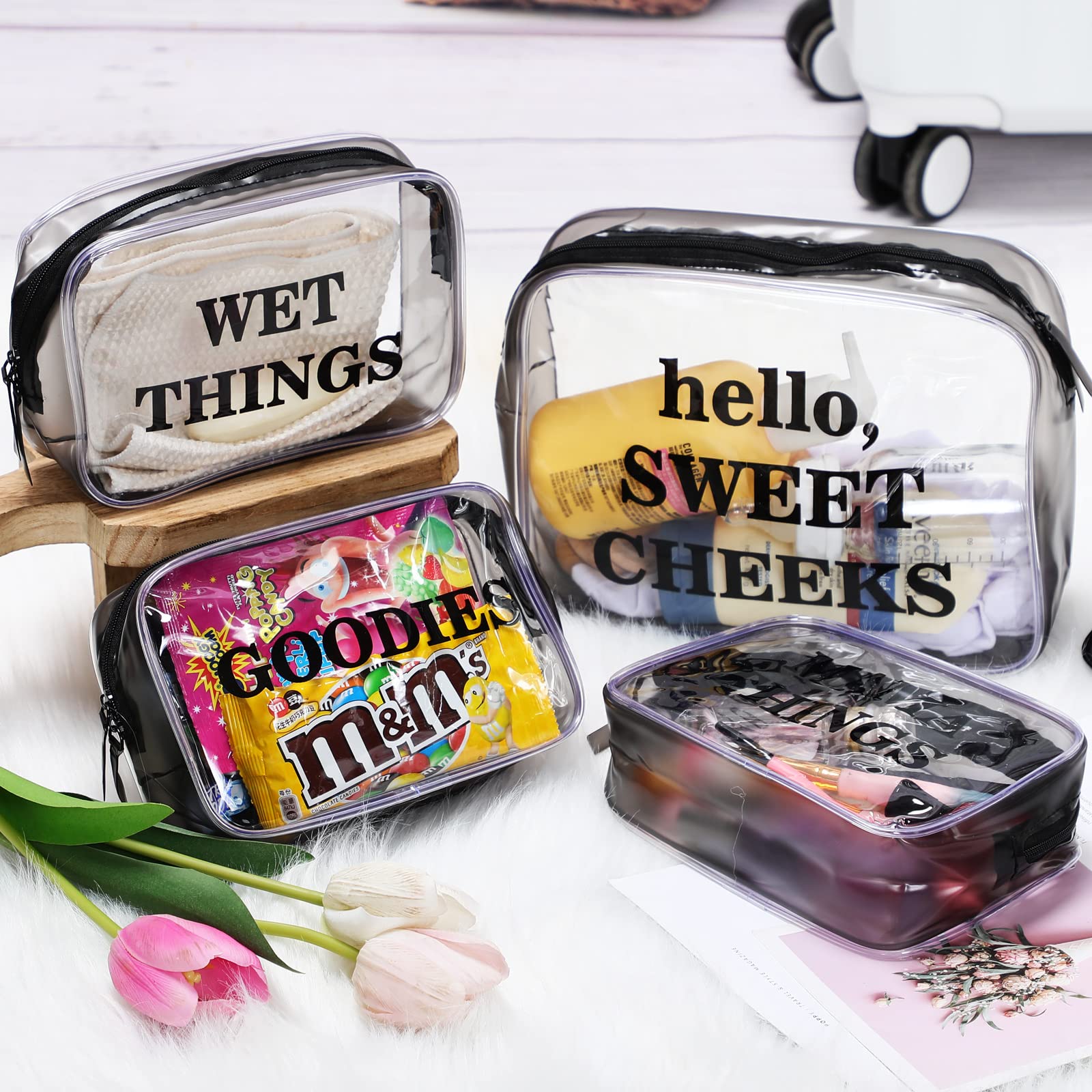 Oudain 4-Pack Clear PVC Diaper Bag Organizer Set - Waterproof Zippered Travel Pouches for Baby Essentials, Makeup & Wet/Dry Items (Black) | Perfect for Diaper Bags, Travel, Gym & On-the-Go Organization
