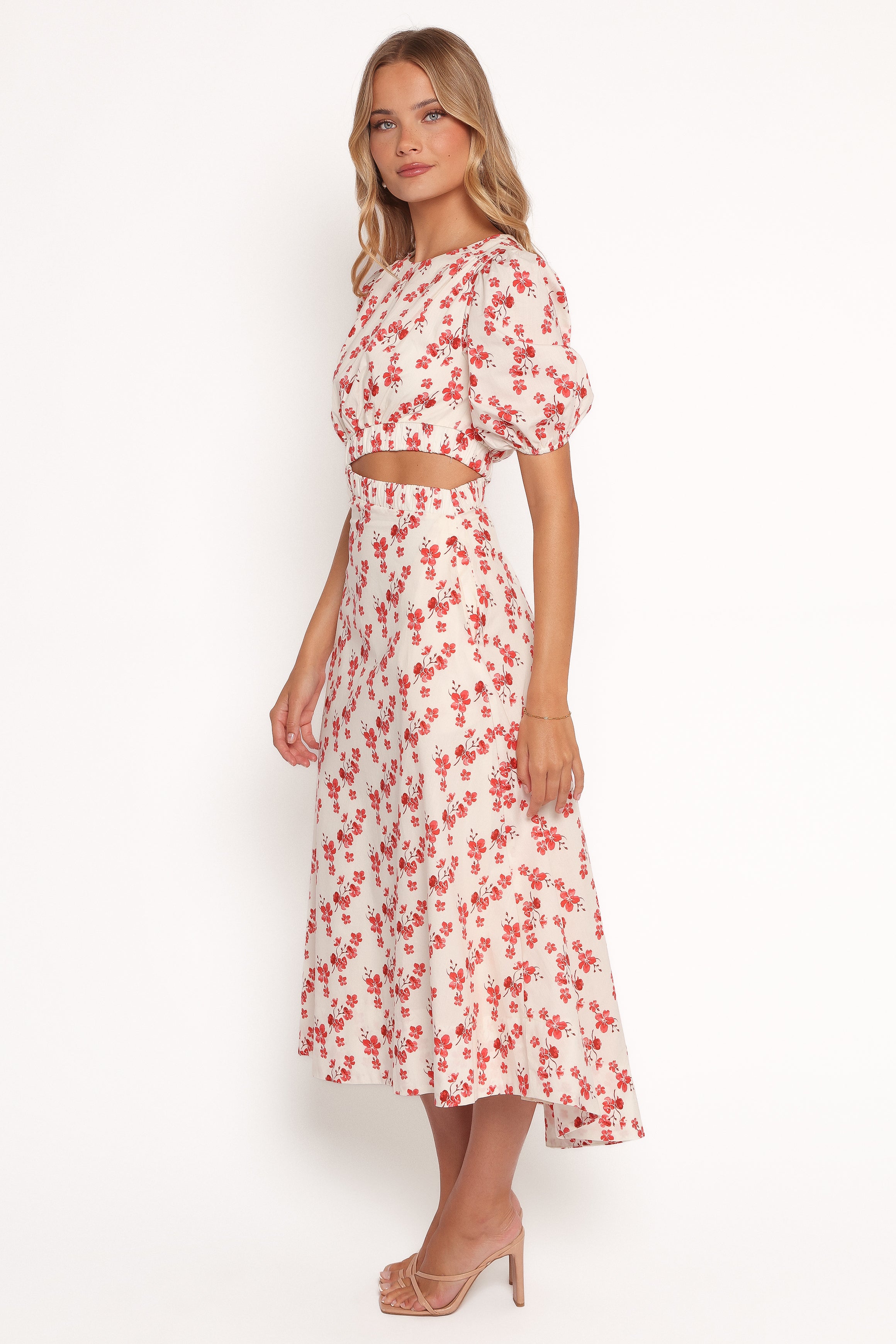 Aminah Women's Floral Puff Sleeve Dress - Elegant Red Summer Dress for Party, Wedding & Date Night