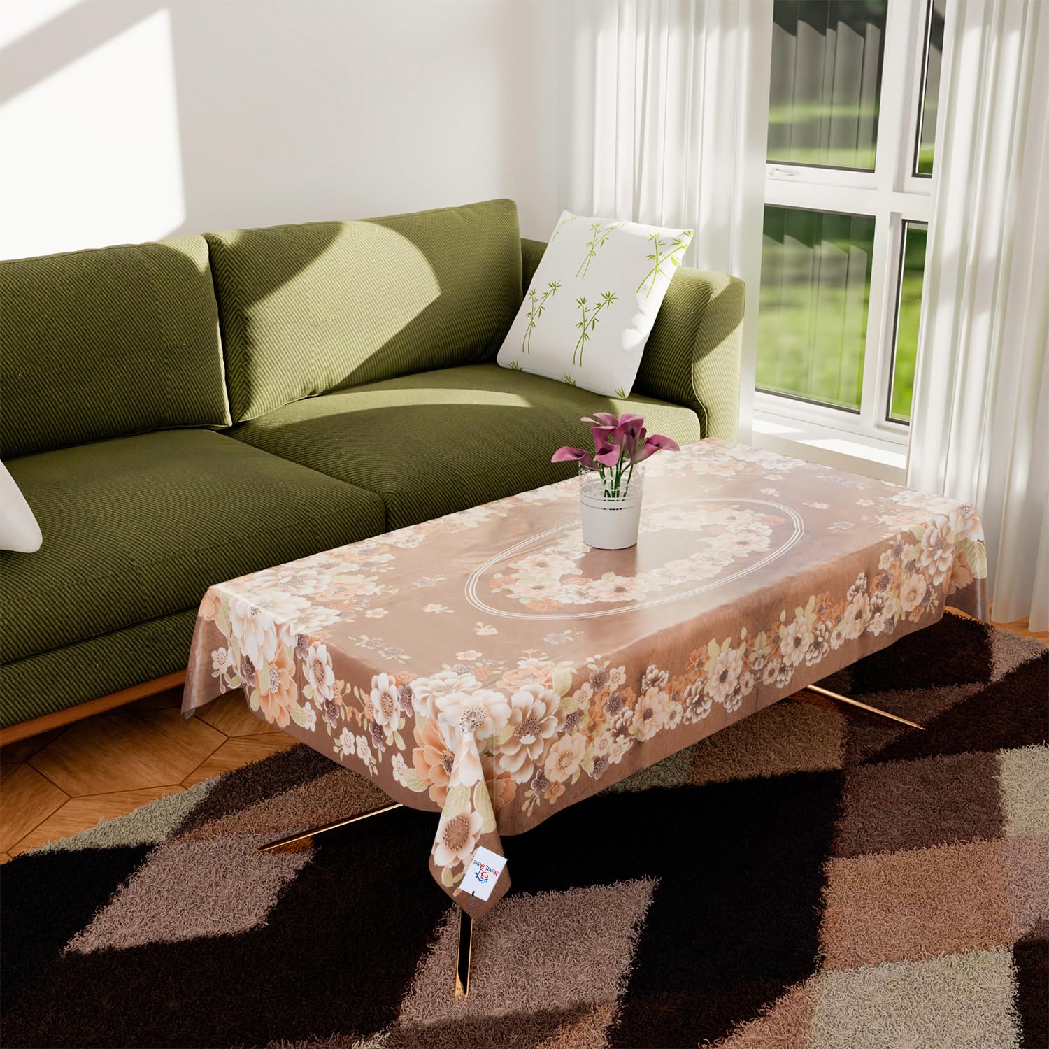 Heart Home Center Table Cover - Alloy PVC Flower Design for Living Room, Dining Room & Coffee Table Decor | Waterproof & Durable Table Protector