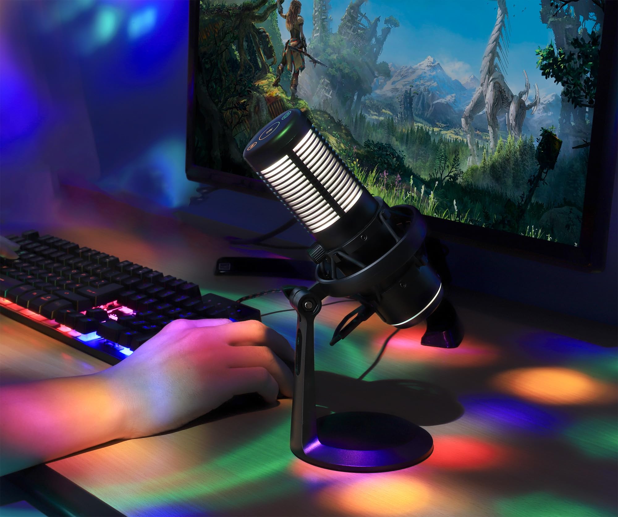 RGB USB Gaming Microphone with Noise Cancellation for PC, PS4, PS5 & Mac - Anti-Vibration Shock Mount for Streaming, Podcasts, YouTube & Discord - Perfect for Professional Gaming & Content Creation