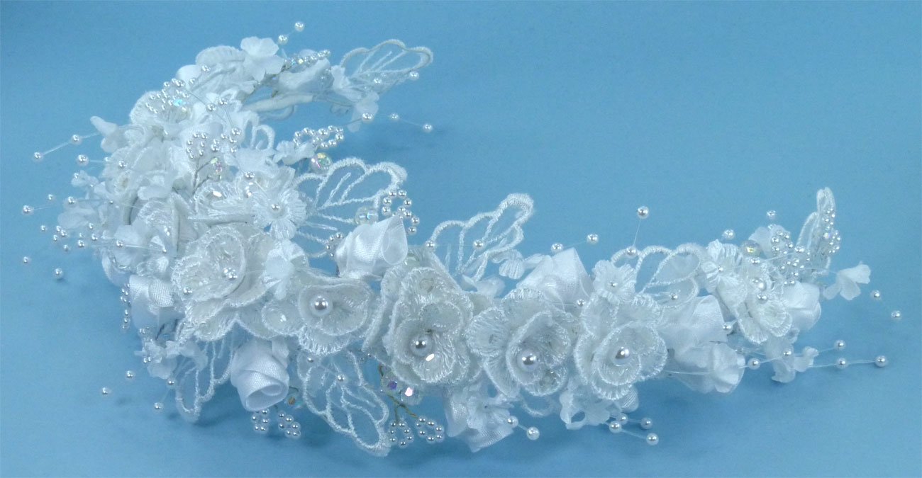 Elegant Lace Flower Bridal Hair Comb with Satin Flowers, Pearls & Crystal Beads - Wedding Hair Accessories for Bride, Quinceañera, Prom, Bridal Shower & Special Occasions