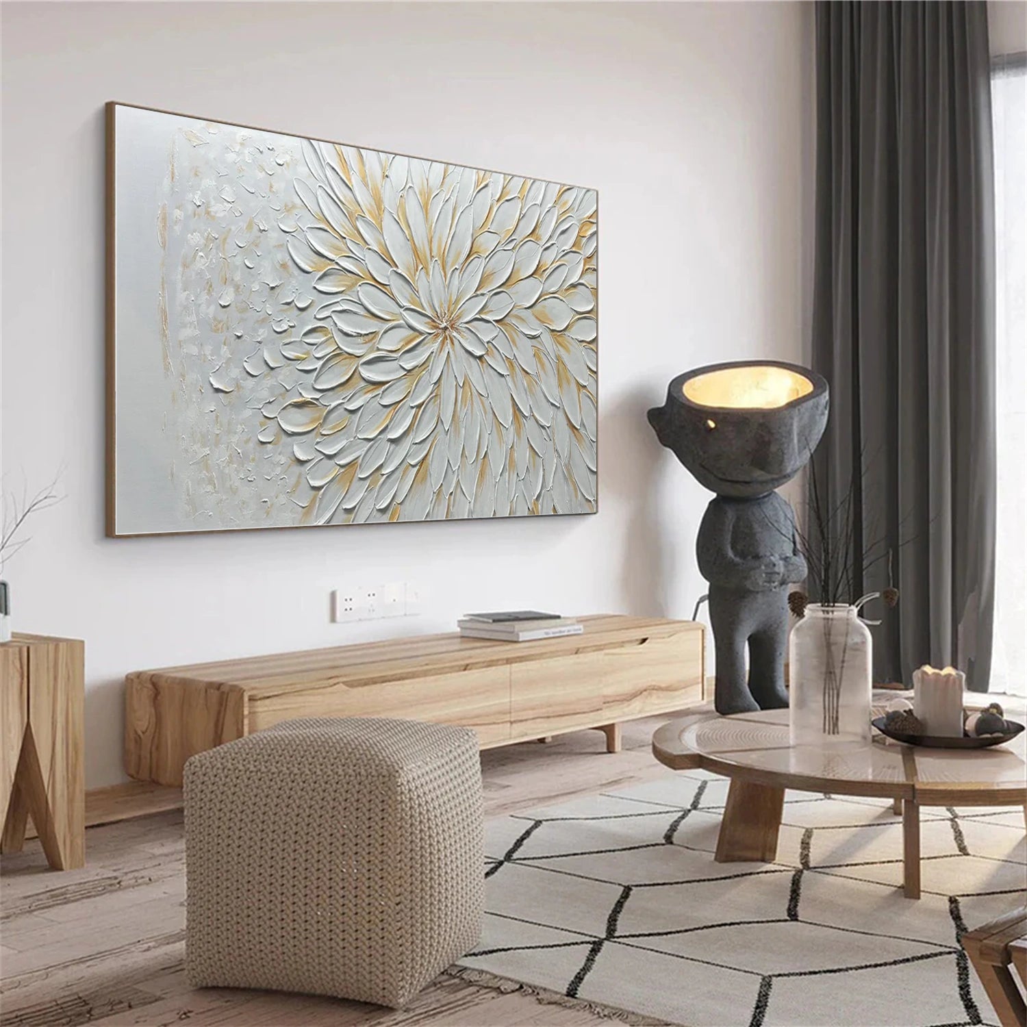 Beautiful Flower and Tree Painting #FT200 - Handmade Canvas Art for Home Decor, Living Room, Bedroom & Office Wall