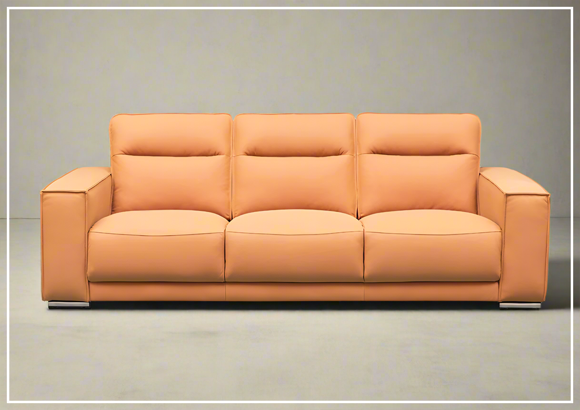 Klaussner Grazia 3-Seater Tufted Leather Sofa with Track Arms in Orange - Modern Living Room Furniture for Home & Office Comfort