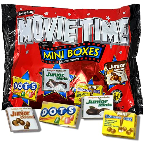 Assorted Movie Time Mini Candy Box - Junior Mints, Dots, Charleston Chews & Junior Caramels | Perfect for Movie Nights, Birthday Parties & Office Treats