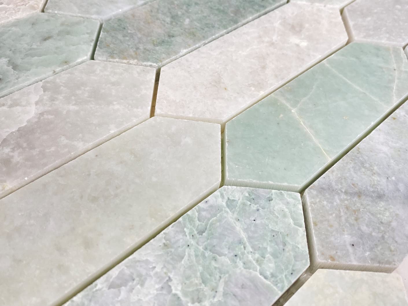 Premium Ming Green Long Picket Pattern Marble Mosaic Tile - Polished Finish for Floor & Wall - 5 Sheet Pack (4.85 Sqft) - Perfect for Kitchen Backsplash, Accent Walls, Bathroom Decor & Modern Interior Design