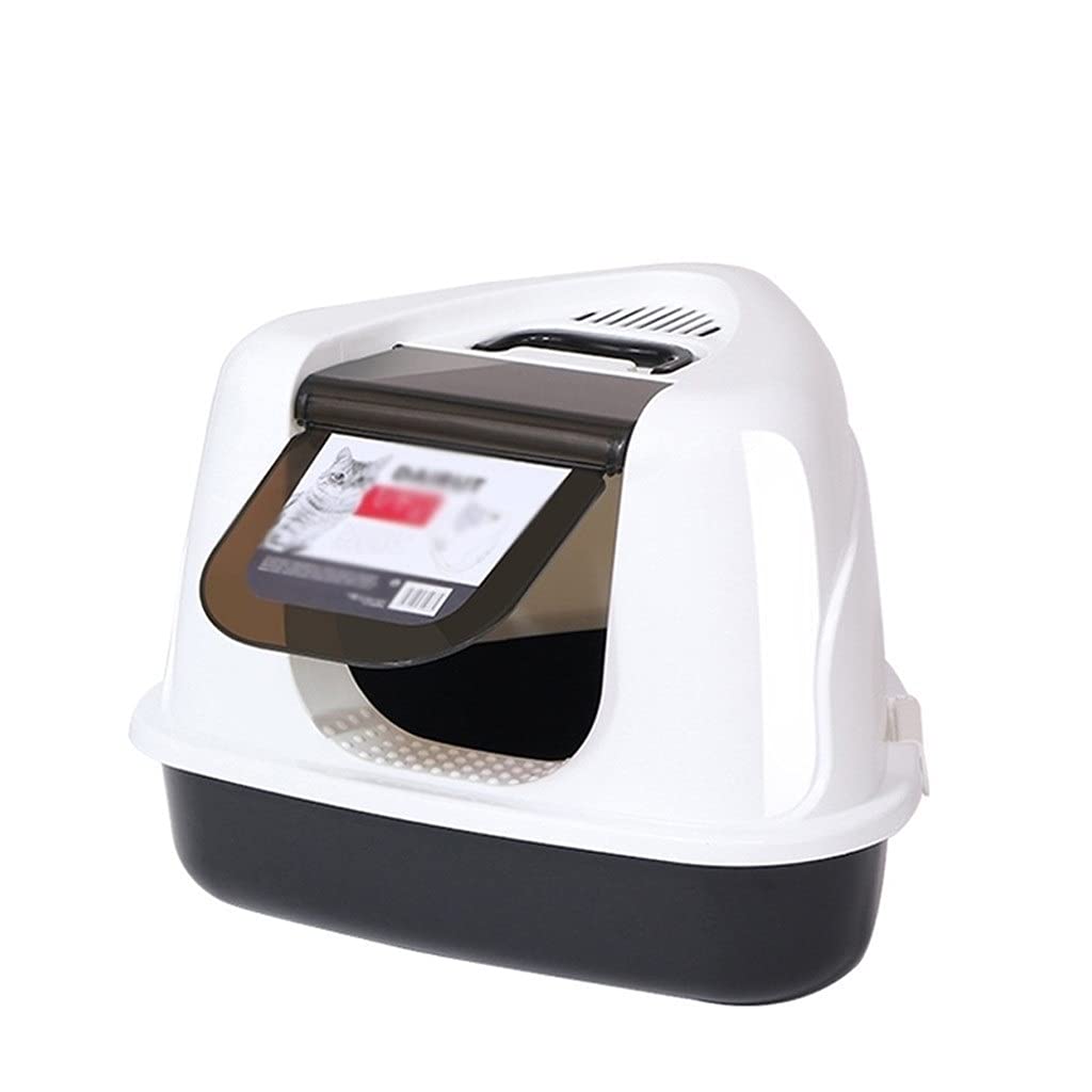 ZSP Enclosed Cat Litter Box with Flip Lid - White Hooded Litter Pan for Home & Office