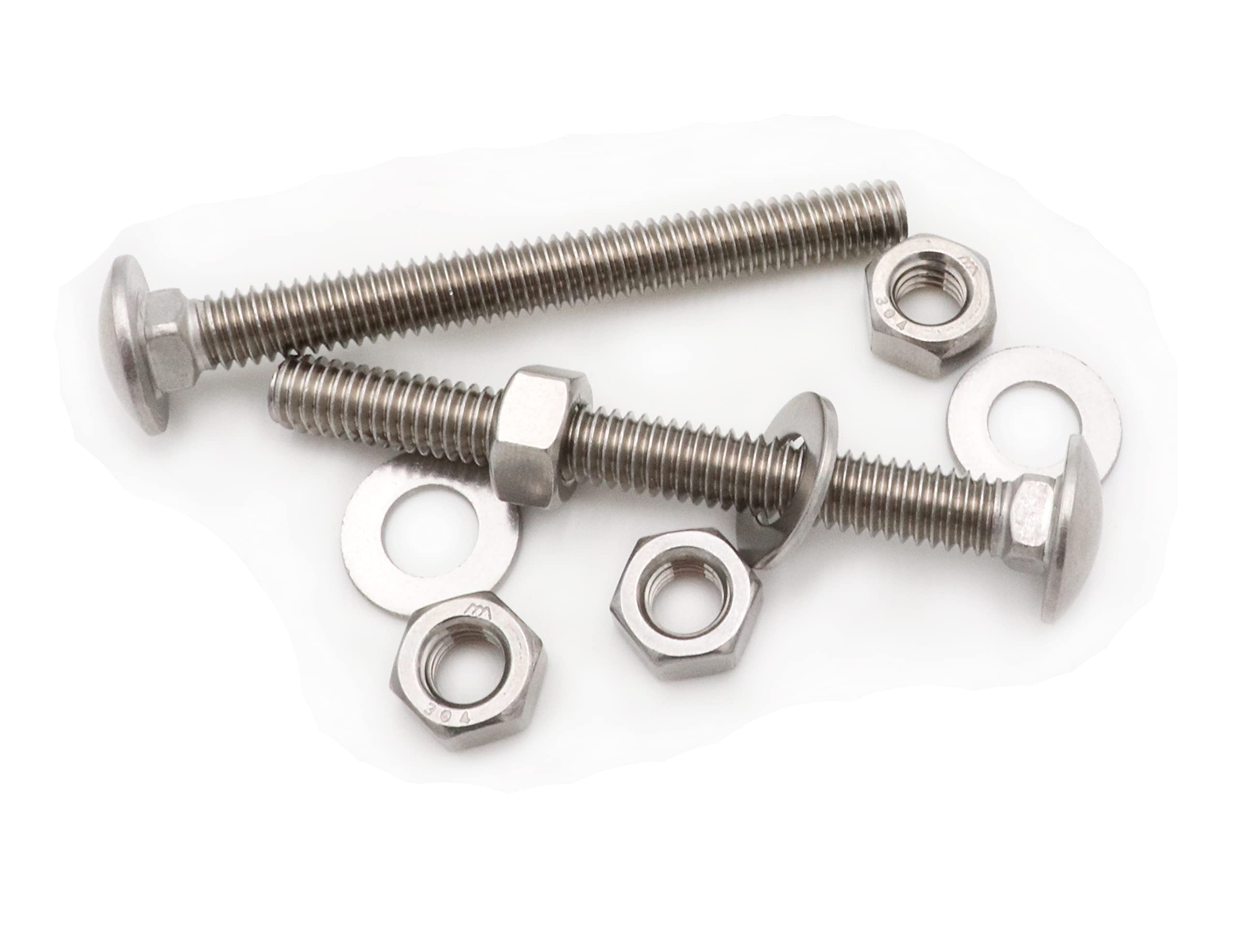 LBY 8 Sets 5/16-18 x 3'' Carriage Bolts with Hex Nuts & Flat Washers, 304 Stainless Steel Assortment Kit - Round Head Square Neck Bolts for Automotive, Furniture & DIY Projects