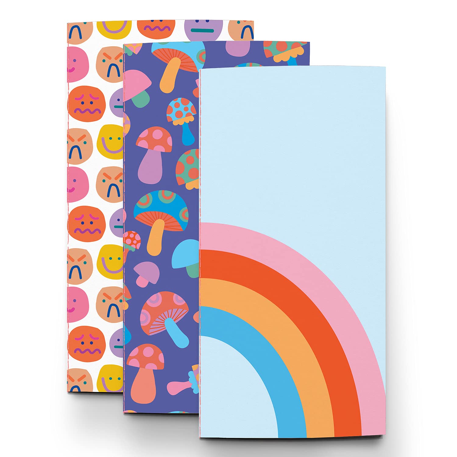 Pipsticks Rainbow Vibes Traveler's Notebook Insert - Colorful Blank Journal Refill for Travel Diary, 3-Pack Personal Size (4.33