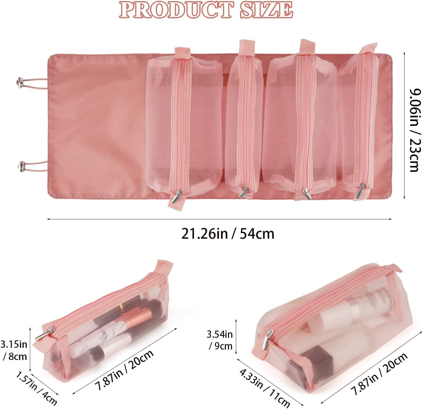 Zyomatiq 4-in-1 Hanging Toiletry Bag for Travel - Foldable Cosmetic Organizer with 4 Detachable Compartments & Quick Roll-Up Design | Perfect Makeup Bag for Vacation, Gym, Camping & Business Trips (1 Pack)