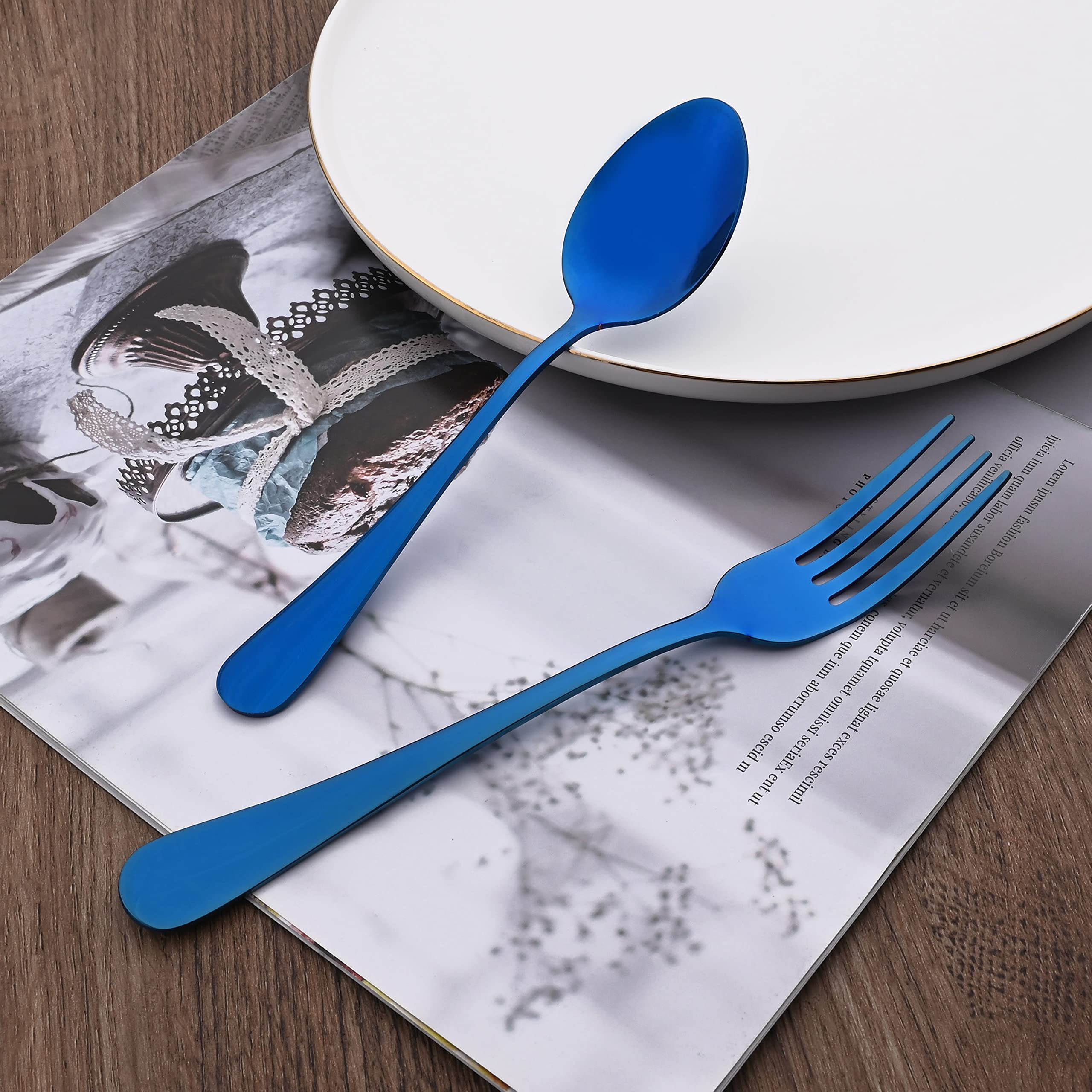 20-Piece Stainless Steel Silverware Set for 4 - Mirror Polished Blue Flatware Cutlery with Knives, Forks & Spoons - Durable Dishwasher Safe Kitchen Utensils for Home, Restaurant & Dinner Party Use