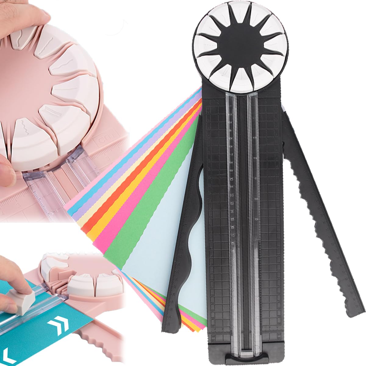 12-in-1 Rotary Paper Cutter & Trimmer - Multi-Shape Guillotine Edge Scissors for Scrapbooking, Card Making & DIY Crafts (Black) | Perfect for Photo Albums, Invitations & School Projects