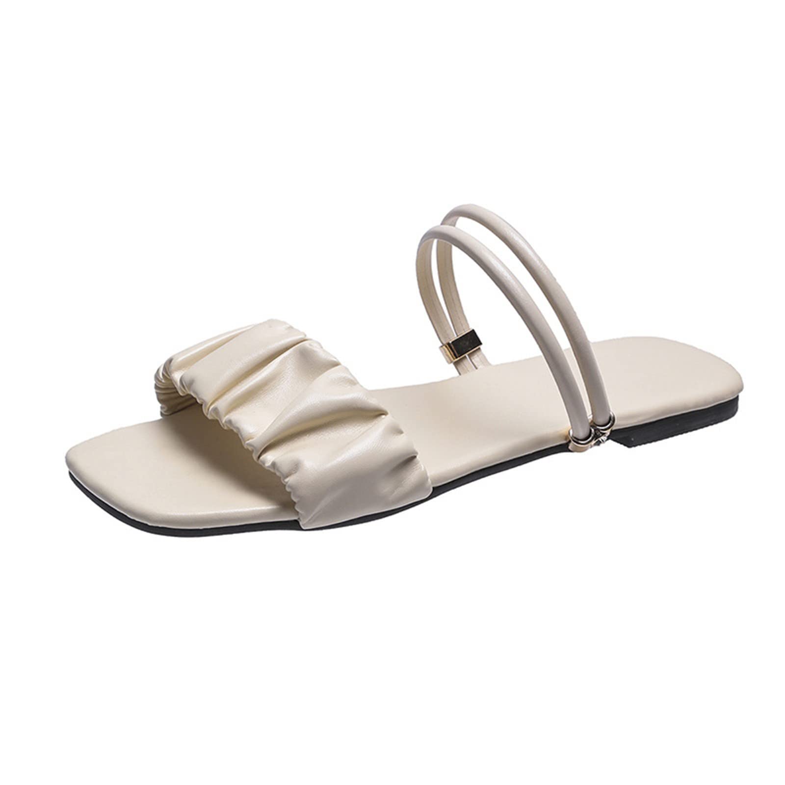 Women's Summer Sandals - Lightweight Flat Strap Casual Pleated Beach Slippers & Dress Sandals with Low Heel | Perfect for Beach Vacations, Date Nights & Summer Outfits