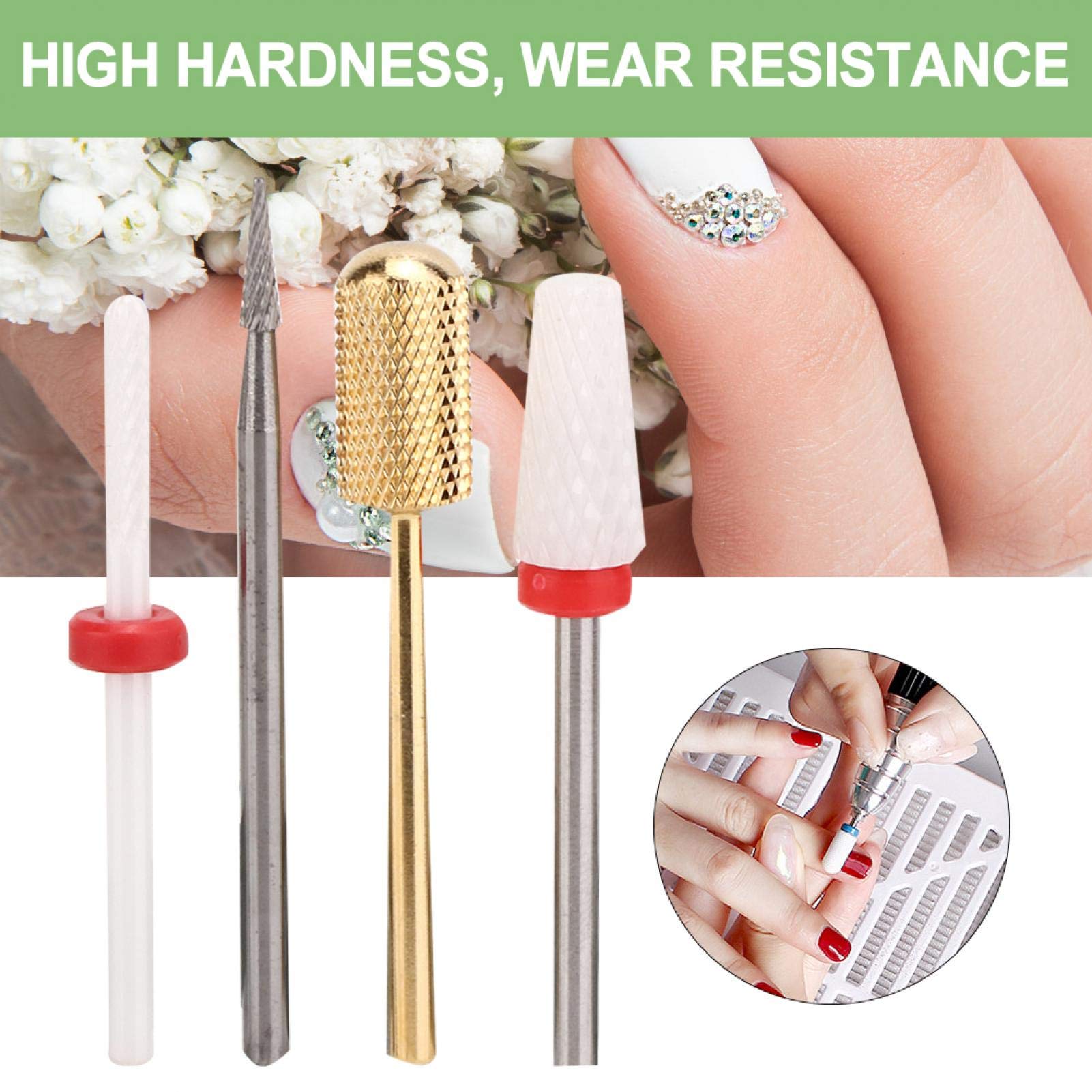 4PCS Professional Nail Drill Bits Set - 3/32 Inch Acrylic Nail File, Cuticle Drill & Fine Grit Efile Bits for Manicure, Pedicure & Salon Use - Perfect for Home Nail Care & Professional Nail Art (FD-8)