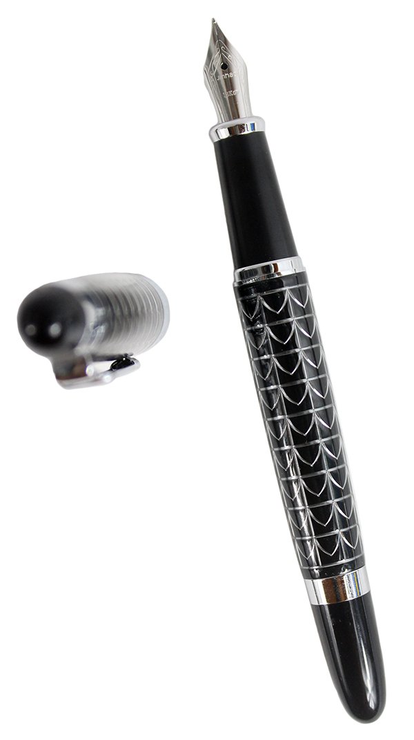 Premium 195 Fountain Pen with Gift Box - Elegant Black Plaid Design for Business, Writing & Luxury Gifting