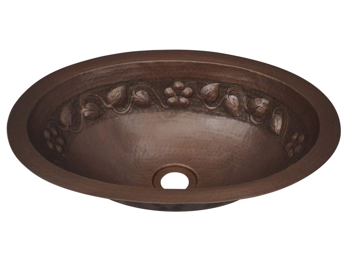 Copper Oval Bathroom Sink with Matte Flower Design - 5.5 x 12.5 x 17 Inches - Perfect for Modern Farmhouse, Rustic, or Vintage Style Bathroom Renovations