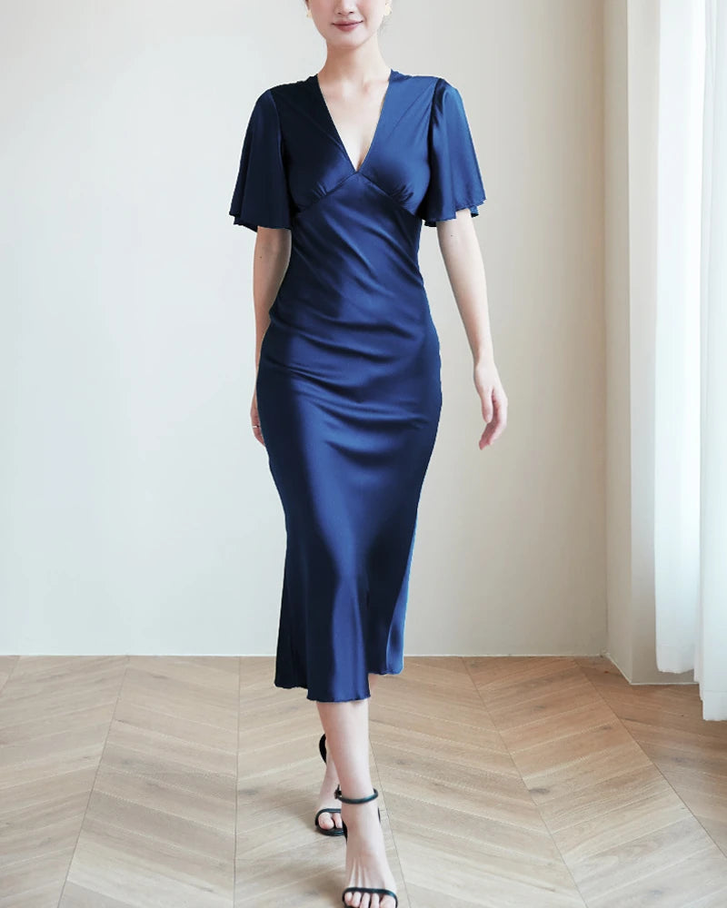 Elegant Women's V-Neck Silk Slip Dress - Soft & Comfortable Nightwear for Sleep, Loungewear & Special Occasions