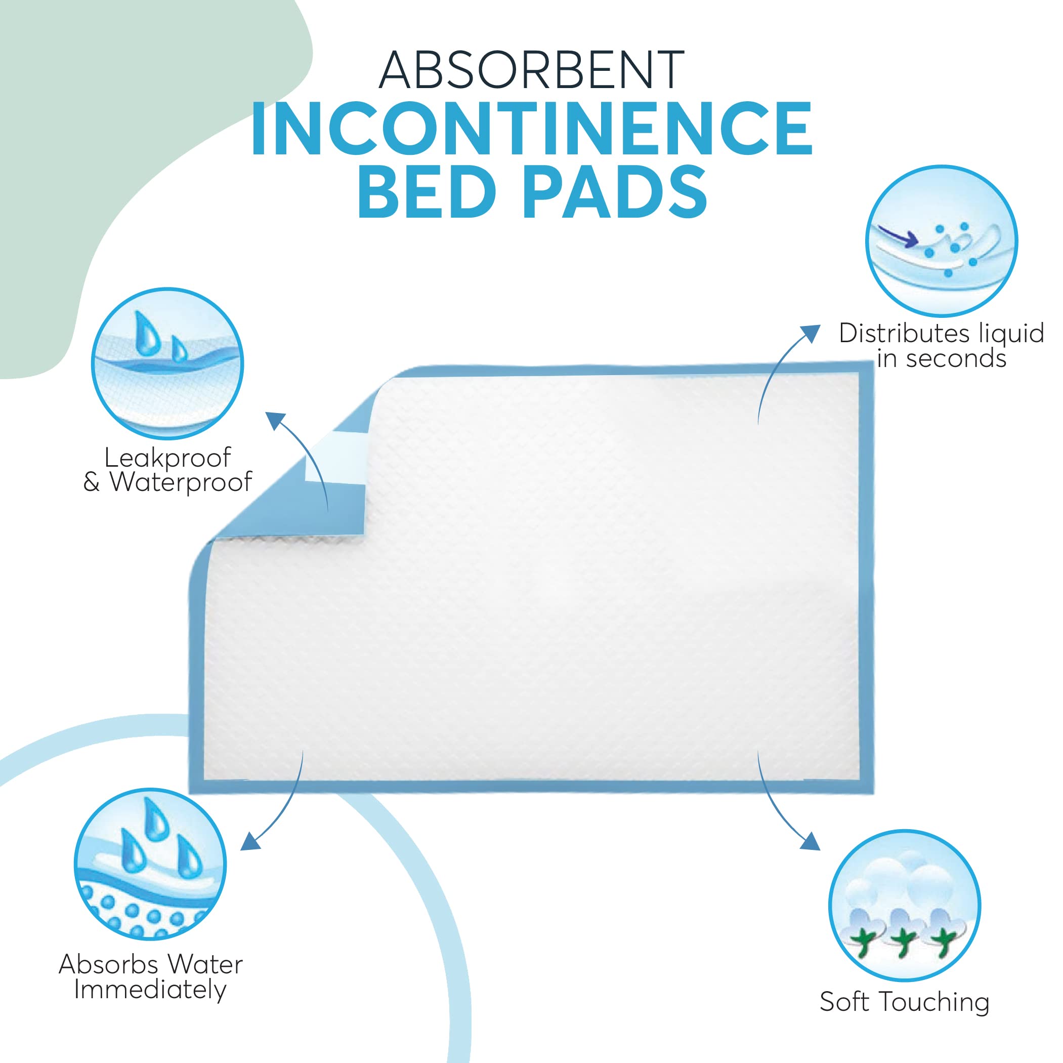 25 Pack Disposable Incontinence Bed Pads 60x90cm with Adhesive Tabs - Waterproof Underpads for Adults & Elderly Care - Ideal for Home, Hospital & Travel Use