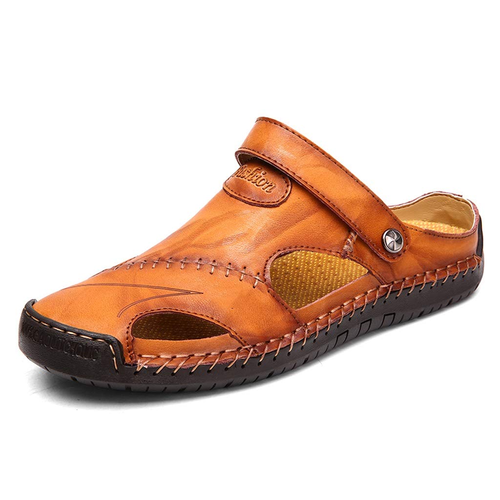 **Genuine Leather Men's Sandals - Non-Slip Comfortable Summer Beach Slippers for Outdoor Walking, Hiking & Travel (Size 38)**