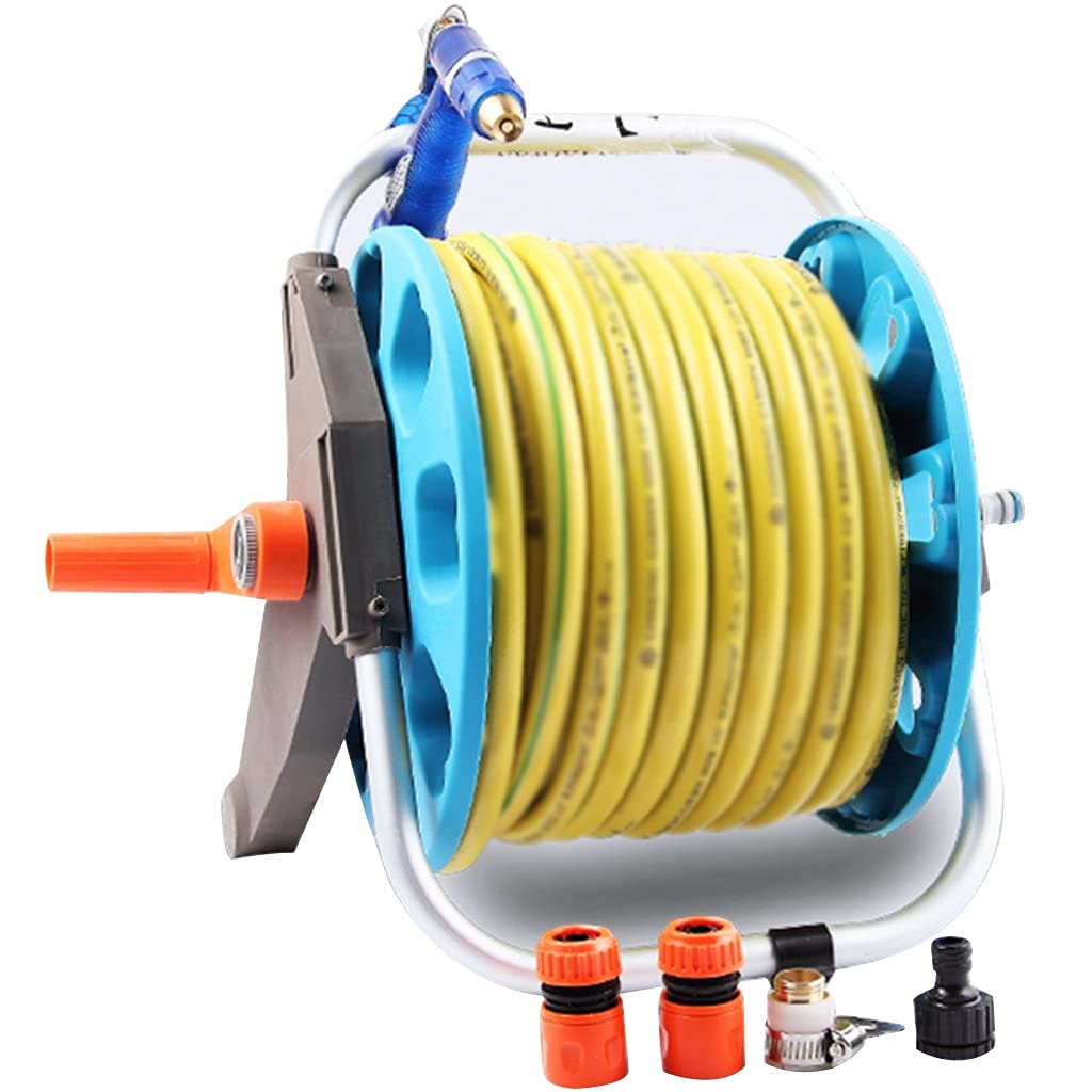 Heavy Duty ABS Garden Hose Reel Cart with 15m Yellow Hose - Portable Outdoor Water Hose Storage Rack for Gardening, Car Washing & Yard Maintenance (Blue)