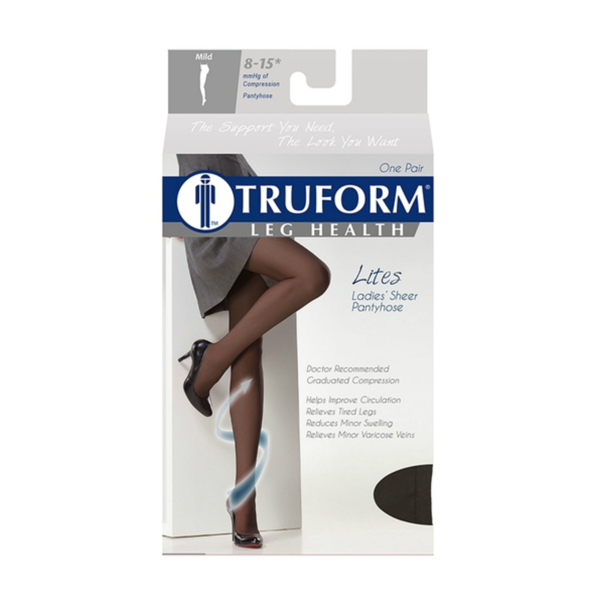 Truform Sheer Compression Pantyhose 8-15 mmHg - Women's Shaping Tights 20 Denier Black Medium - Perfect for Work, Travel & Everyday Comfort