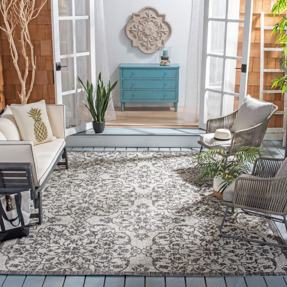 SAFAVIEH Courtyard Collection 8' x 10' Grey/Black Indoor Outdoor Waterproof Rug - Easy to Clean, Stain Resistant for Patio, Backyard, Mudroom, Deck & Poolside (Model CY8967)
