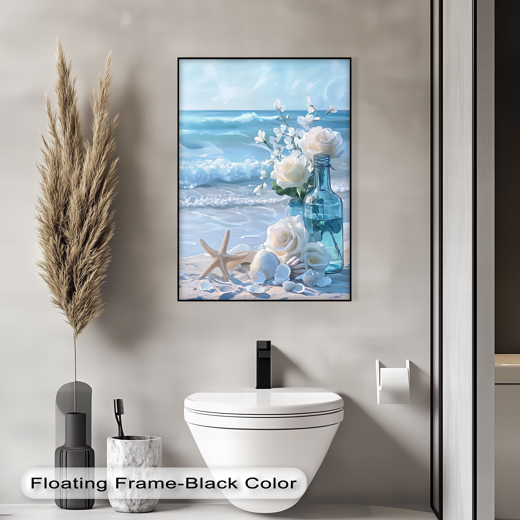 Coastal Elegance White Roses & Ocean Breeze Canvas Print Wall Art - Beach House Decor, Living Room & Bedroom Wall Decor for Coastal Style Homes