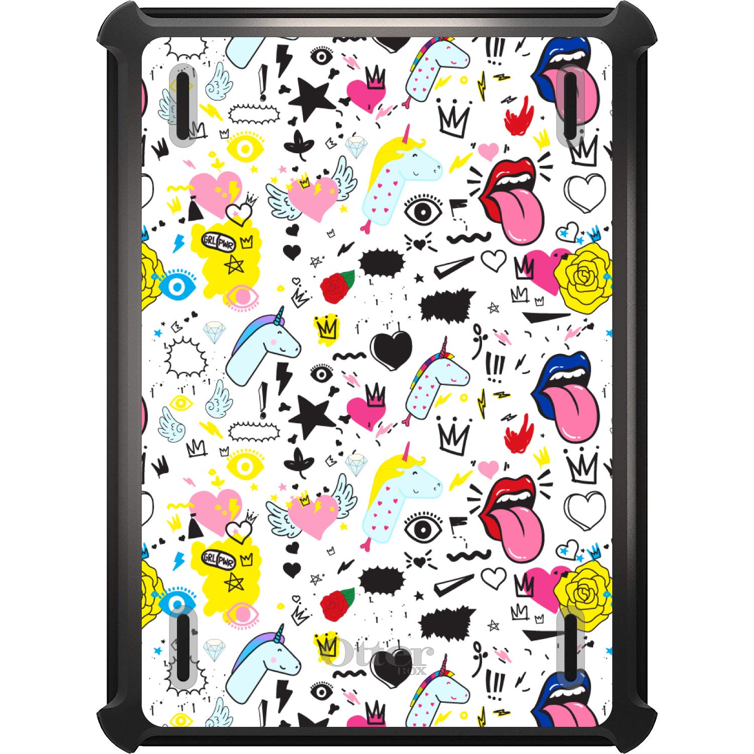 DistinctInk Protective Case Compatible with iPad 5th/6th Generation (2017 Model) - Shockproof Black Replacement Cover with Built-in Stand - Unicorn Crowns Design for Girls - Perfect for School, Work & Travel