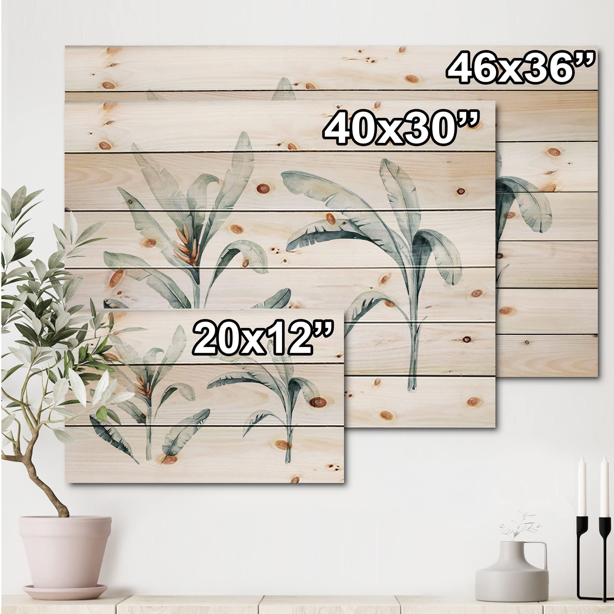 Bohemian Tropical Jungle Leaves Wood Wall Art - Blue Eclectic Wood Wall Decor with Large Animal Prints on Natural Pine - Perfect for Living Room, Bedroom & Boho Home Decor